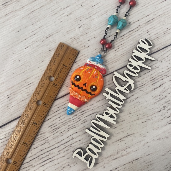 *Spookshow Babe Designs Eye Scream Pumpkin Cone July 4th Art Necklace - Picture 4 of 4